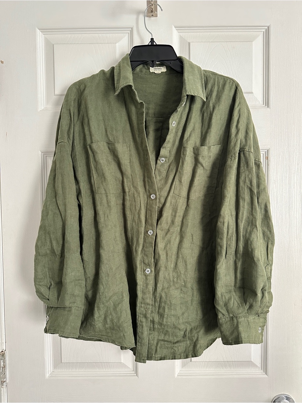Linen Relaxed Olive Green Button-Down Shirt